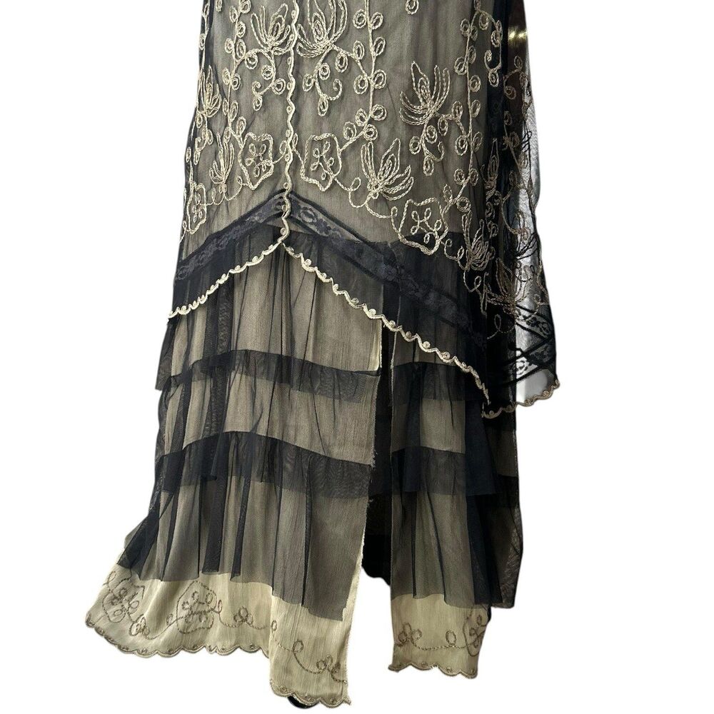 True Romance Nataya Black Empire Waist Embroidered Victorian Titanic Dress Sz M - Picture 6 of 9
